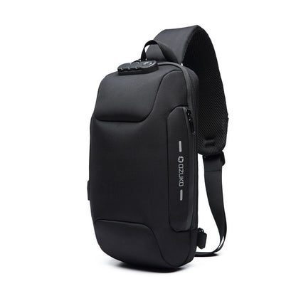 ozuko new chest bag usb anti-theft men's chest bag Korean casual men's shoulder bag waterproof Oxford cloth chest bag