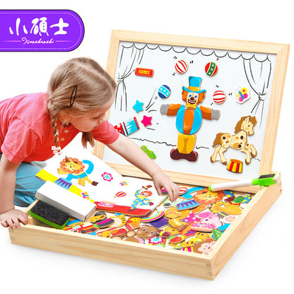 100+PCS Wooden Magnetic Puzzle Figure/Animals/ Vehicle /Circus Drawing Board 5 styles Box Educational Toy Gift