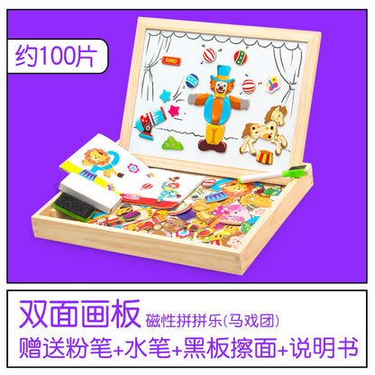 100+PCS Wooden Magnetic Puzzle Figure/Animals/ Vehicle /Circus Drawing Board 5 styles Box Educational Toy Gift