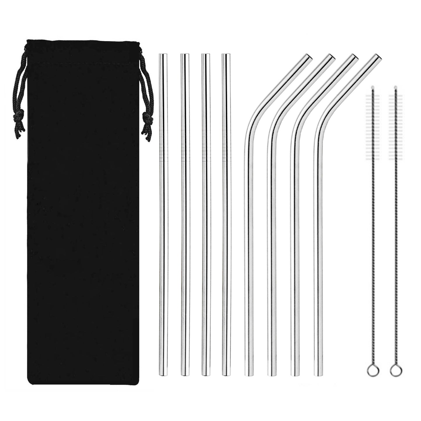 Hot selling food grade 304 stainless steel colored metal straw drink coffee 10 piece straw set