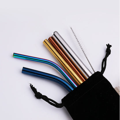 Hot selling food grade 304 stainless steel colored metal straw drink coffee 10 piece straw set