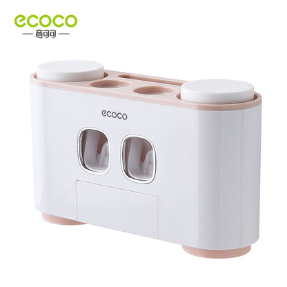 ECOCO Wall-mount Toothbrush Holder Auto Squeezing Toothpaste Dispenser Toothbrush Toothpaste Cup Storage Bathroom Accessories