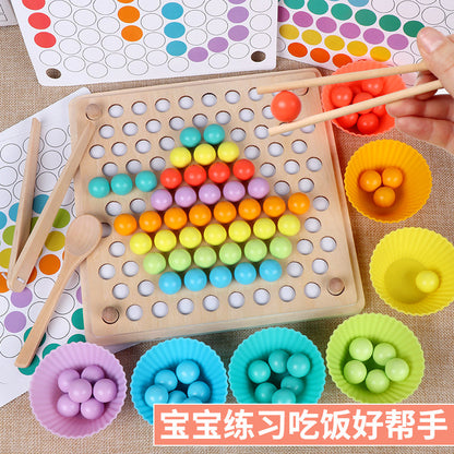 Wooden young children clip beads jigsaw puzzle clip clip music training baby eating hand-eye coordination early education toys