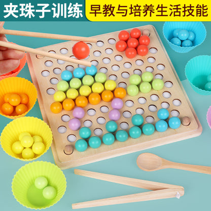 Wooden young children clip beads jigsaw puzzle clip clip music training baby eating hand-eye coordination early education toys