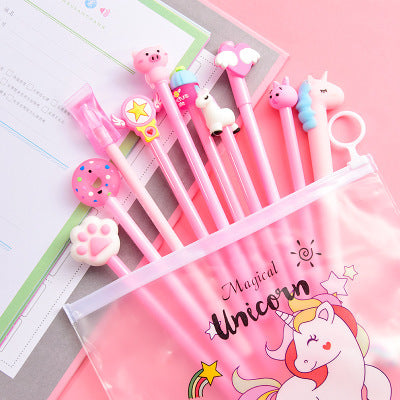 cute cartoon gel pen small fresh student stationery set combination pink signature pen