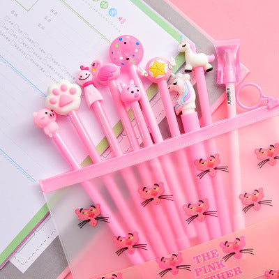 cute cartoon gel pen small fresh student stationery set combination pink signature pen