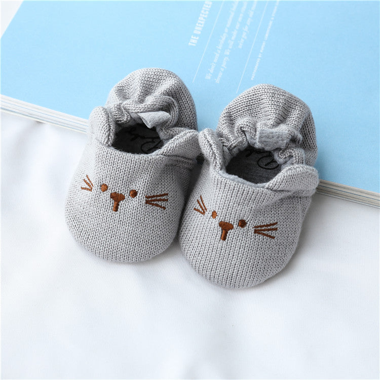 Hansheng cartoon 0-1 year old baby shoes baby do not drop shoes knitted wool shoes baby step shoes spring and autumn models