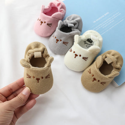 Hansheng cartoon 0-1 year old baby shoes baby do not drop shoes knitted wool shoes baby step shoes spring and autumn models