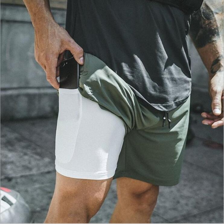 Wish cross-border exclusively for men's double-layer large size fitness outdoor sports training quick-drying jogging pants solid color shorts