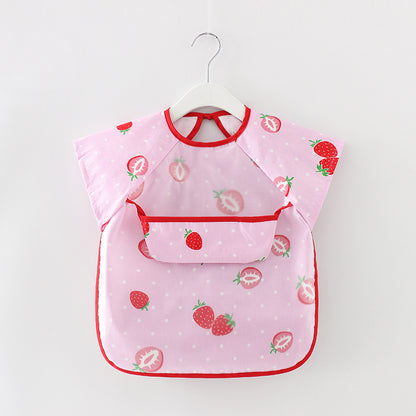 Children's blouse waterproof long-sleeved reverse dressing baby eating clothes apron cotton children's bib protective clothing with rice pocket