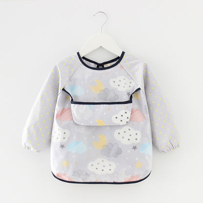 Children's blouse waterproof long-sleeved reverse dressing baby eating clothes apron cotton children's bib protective clothing with rice pocket