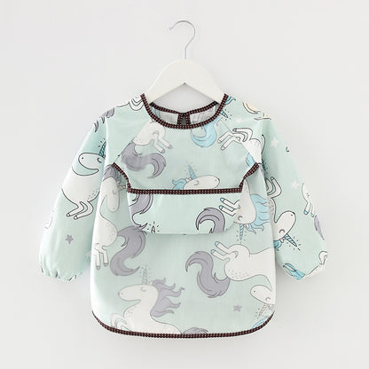 Children's blouse waterproof long-sleeved reverse dressing baby eating clothes apron cotton children's bib protective clothing with rice pocket