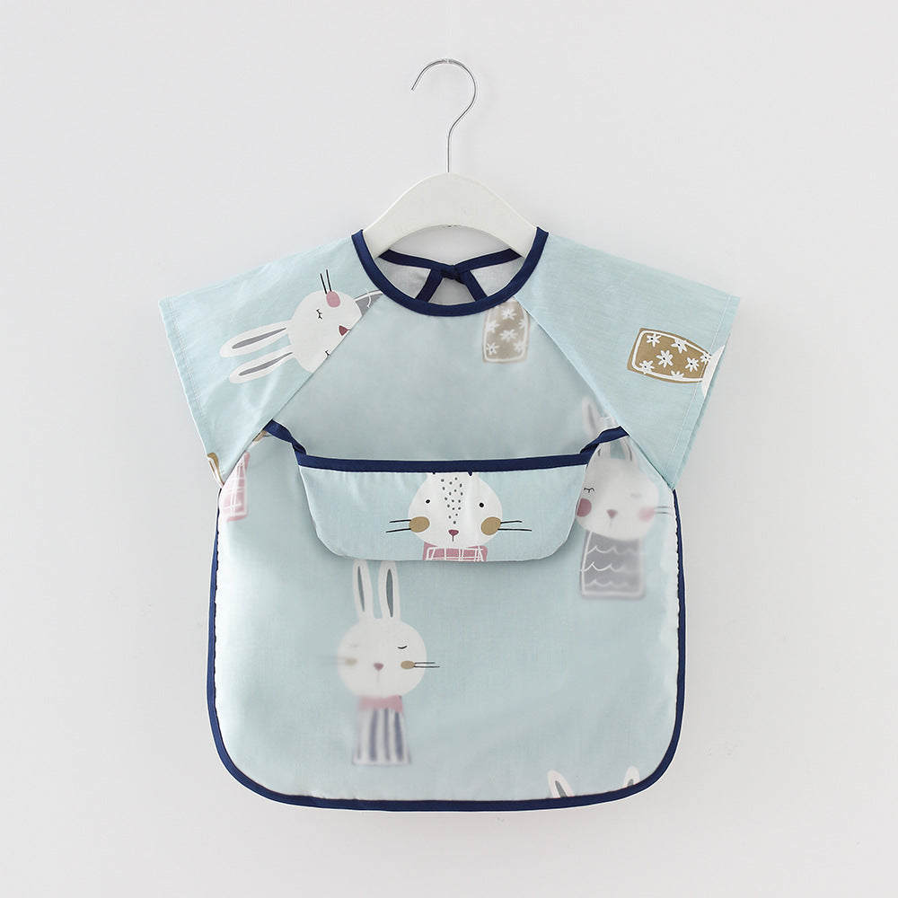 Children's blouse waterproof long-sleeved reverse dressing baby eating clothes apron cotton children's bib protective clothing with rice pocket