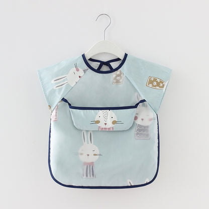 Children's blouse waterproof long-sleeved reverse dressing baby eating clothes apron cotton children's bib protective clothing with rice pocket