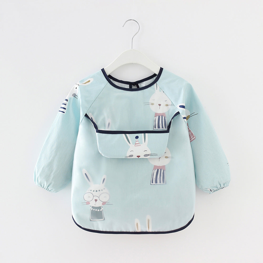 Children's blouse waterproof long-sleeved reverse dressing baby eating clothes apron cotton children's bib protective clothing with rice pocket