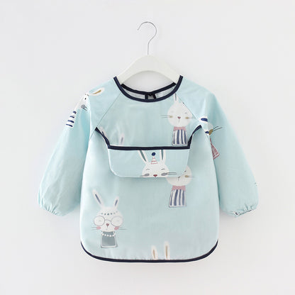 Children's blouse waterproof long-sleeved reverse dressing baby eating clothes apron cotton children's bib protective clothing with rice pocket