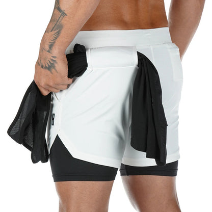 double gym shorts men's fake two pieces of quick-drying tight running training sports basketball pants