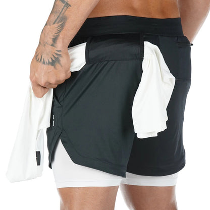 double gym shorts men's fake two pieces of quick-drying tight running training sports basketball pants