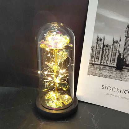 Gold foil rose glass cover luminous led night light simulation immortal flower Christmas Valentine's day gift decoration