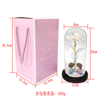 Gold foil rose glass cover luminous led night light simulation immortal flower Christmas Valentine's day gift decoration