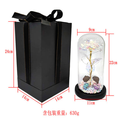 Gold foil rose glass cover luminous led night light simulation immortal flower Christmas Valentine's day gift decoration