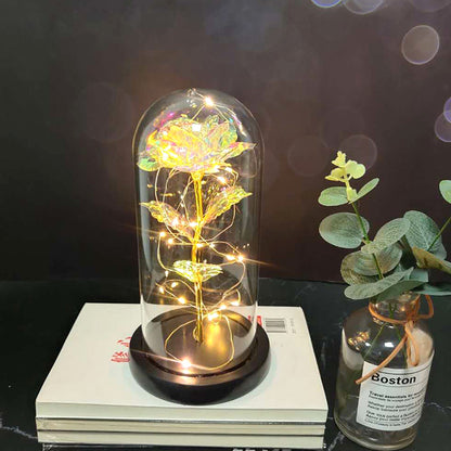 Gold foil rose glass cover luminous led night light simulation immortal flower Christmas Valentine's day gift decoration