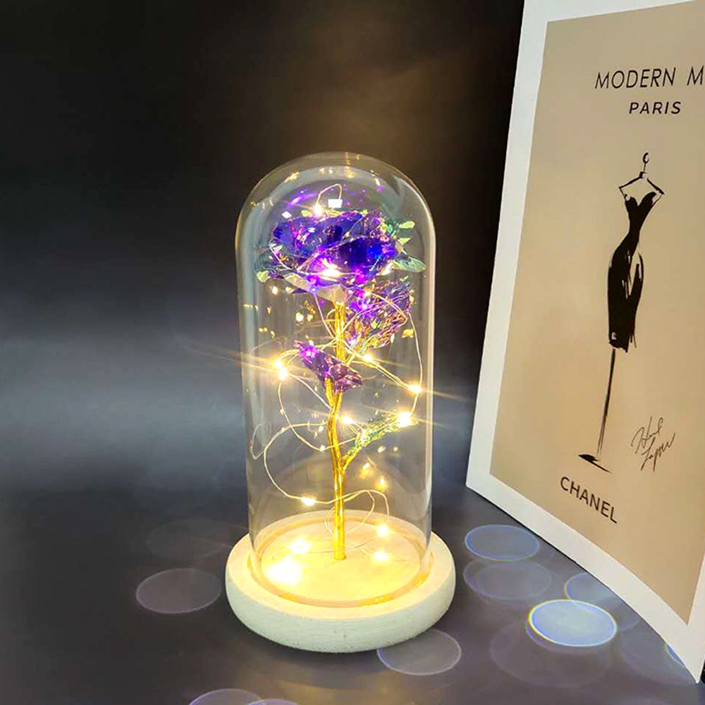 Gold foil rose glass cover luminous led night light simulation immortal flower Christmas Valentine's day gift decoration