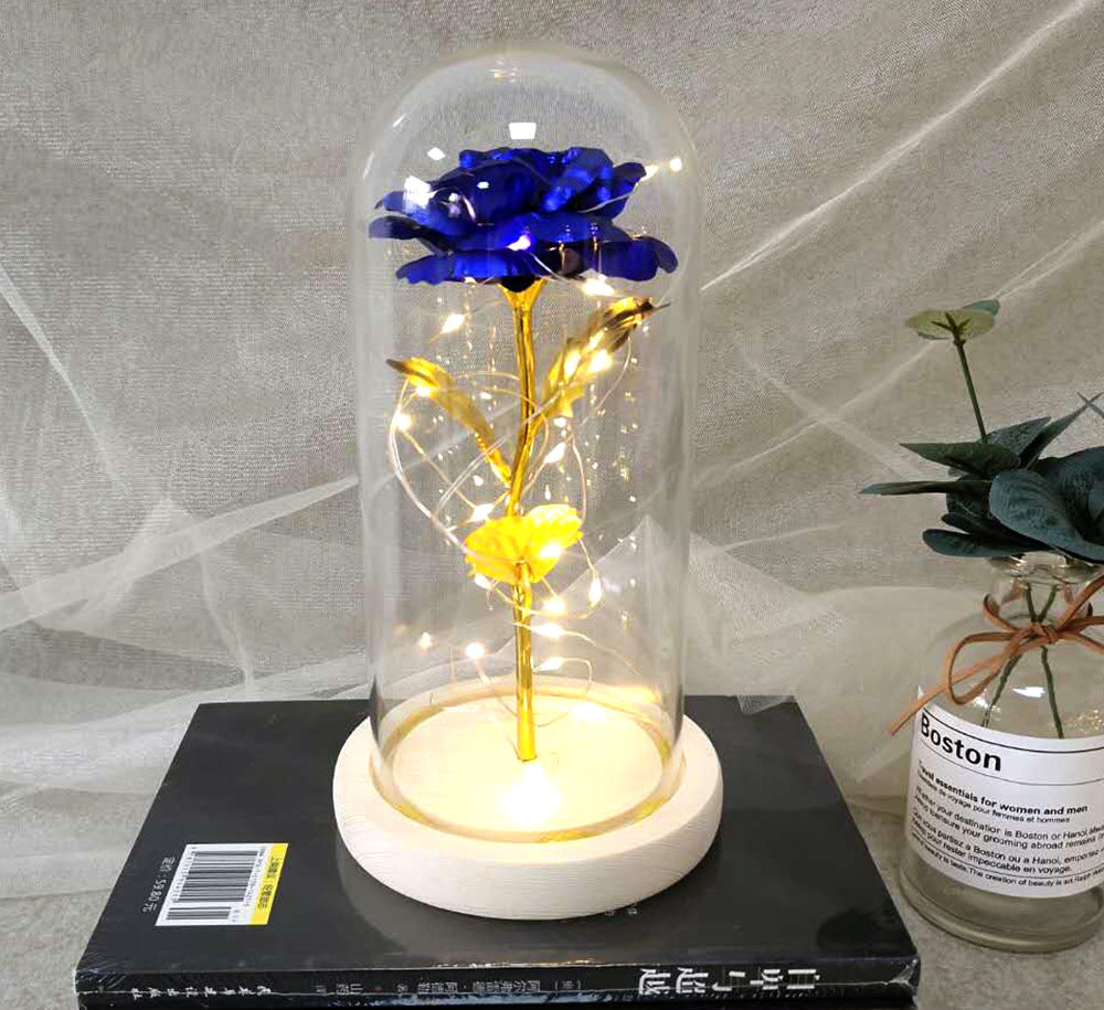 Gold foil rose glass cover luminous led night light simulation immortal flower Christmas Valentine's day gift decoration