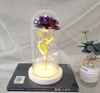 Gold foil rose glass cover luminous led night light simulation immortal flower Christmas Valentine's day gift decoration