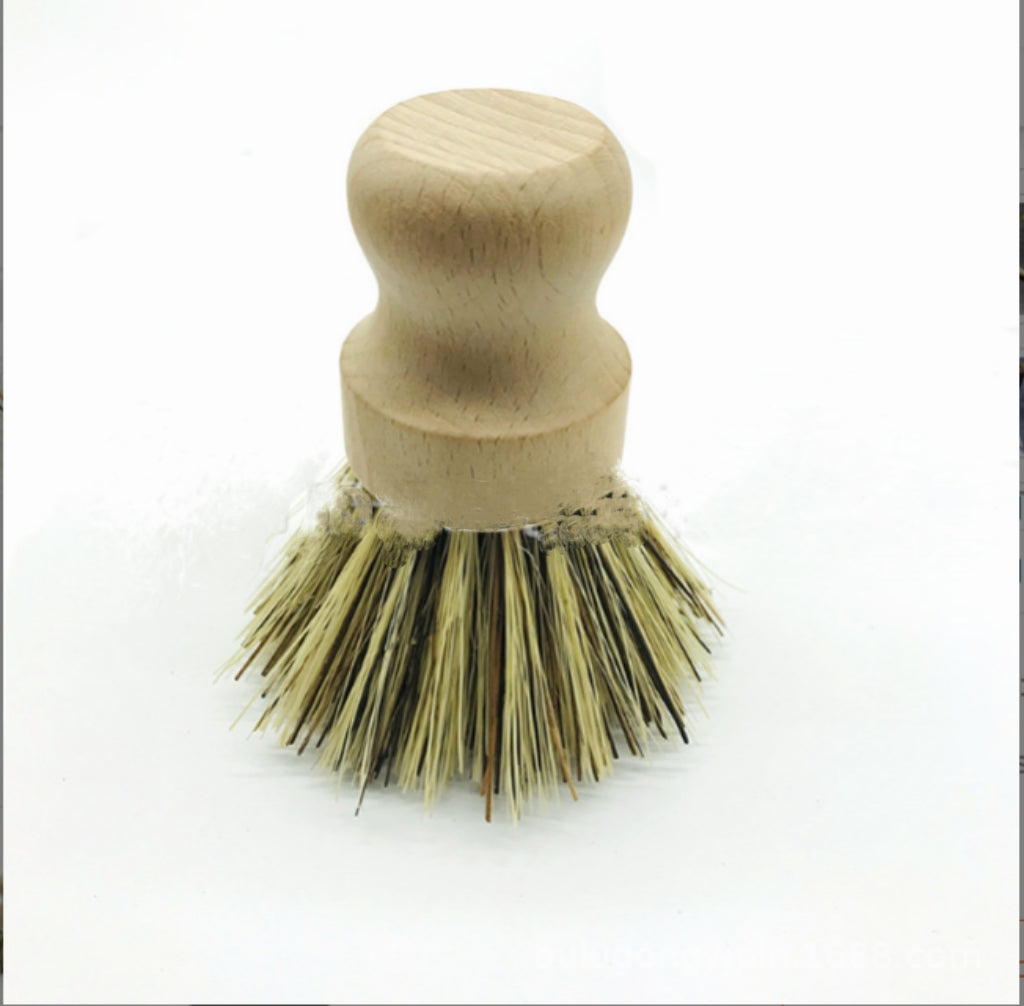 wooden kitchen cleaning brush non-stick oil sisal palm short handle round dish brush wash bowl brush seal pot brush