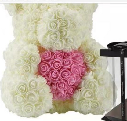 Valentine's Day Gift 40cm Rose Bear Wedding Dress Model Immortal Flower Bear Heart 25cm Flower Bear Wholesale