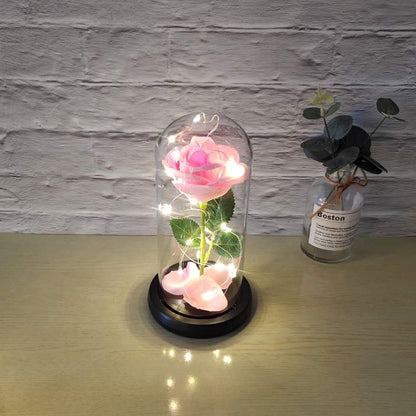 Gold foil rose glass cover luminous led night light simulation immortal flower Christmas Valentine's day gift decoration