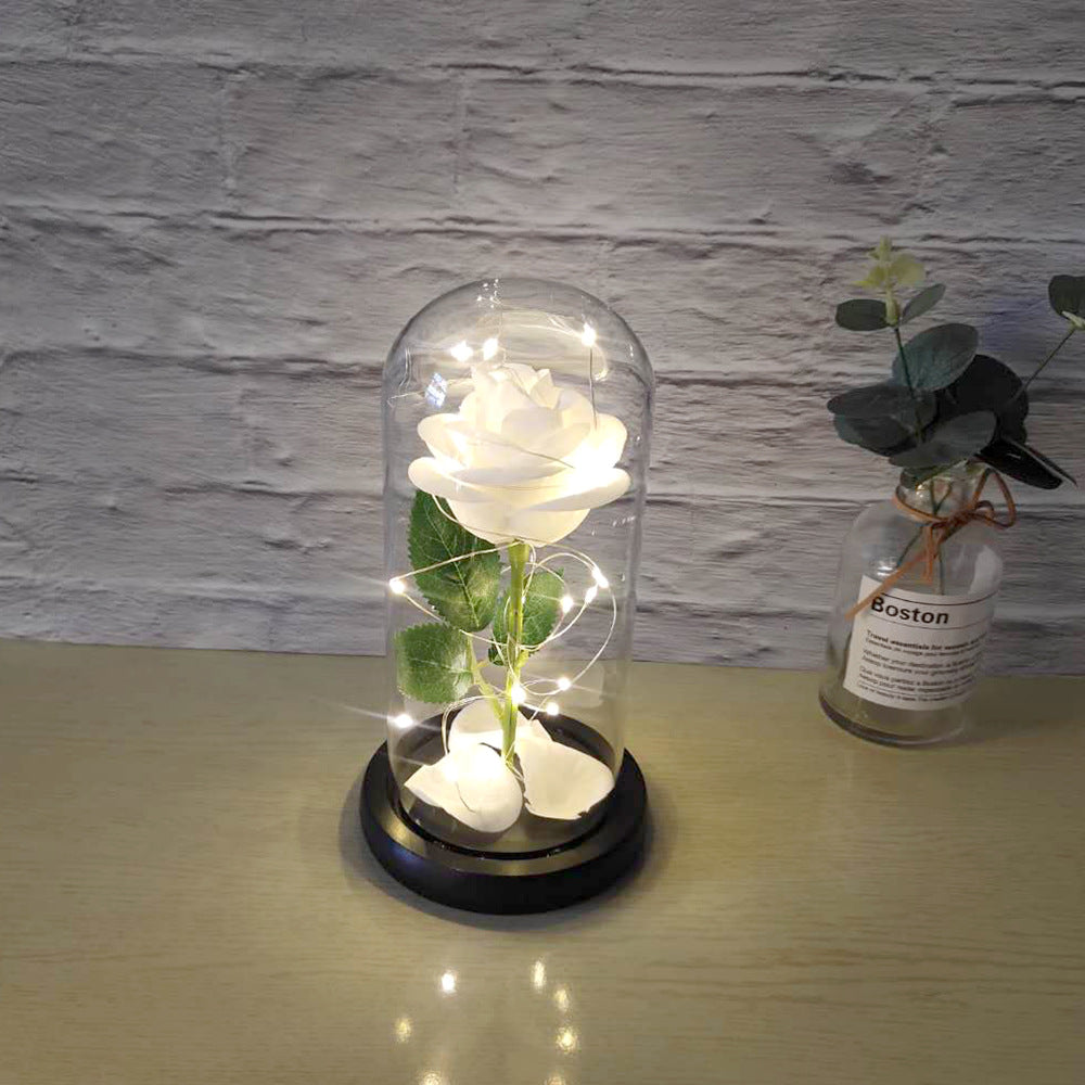 Gold foil rose glass cover luminous led night light simulation immortal flower Christmas Valentine's day gift decoration