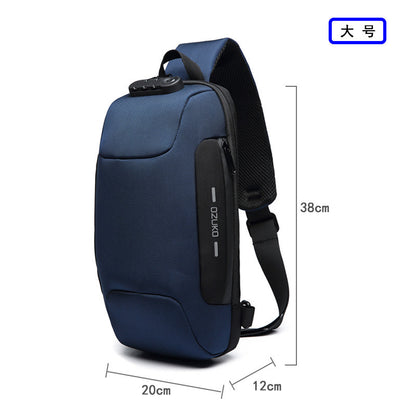 ozuko new chest bag usb anti-theft men's chest bag Korean casual men's shoulder bag waterproof Oxford cloth chest bag