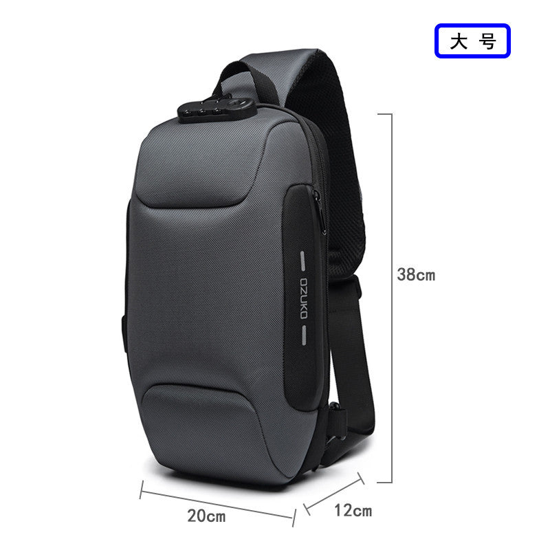 ozuko new chest bag usb anti-theft men's chest bag Korean casual men's shoulder bag waterproof Oxford cloth chest bag