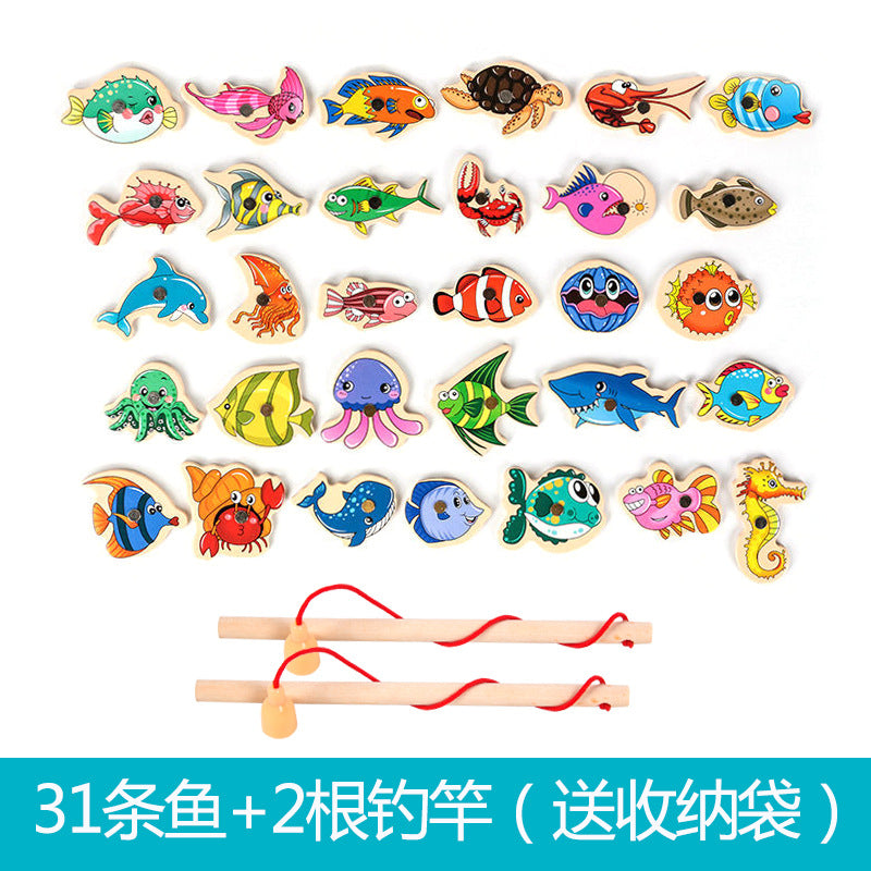 Factory direct selling wooden magnetic fishing toys young children baby hands-on parent-child games kindergarten materials wholesale