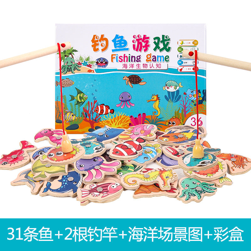 Factory direct selling wooden magnetic fishing toys young children baby hands-on parent-child games kindergarten materials wholesale