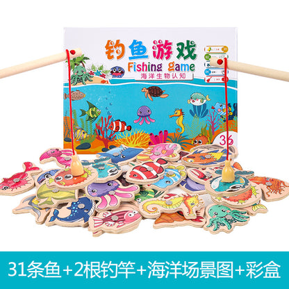 Factory direct selling wooden magnetic fishing toys young children baby hands-on parent-child games kindergarten materials wholesale