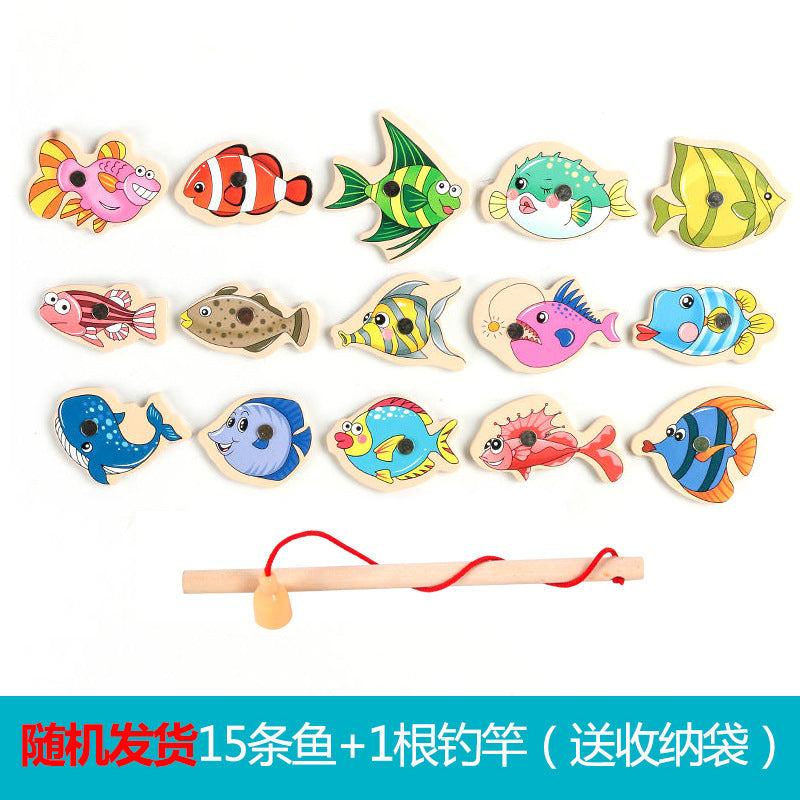 Factory direct selling wooden magnetic fishing toys young children baby hands-on parent-child games kindergarten materials wholesale