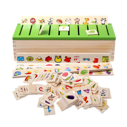 Montessori teaching aids, baby and children?s early education toys, knowledge classification learning box, wooden, animal and fruit cognition