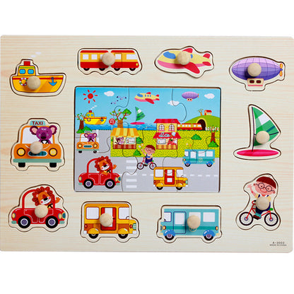 Factory direct animal digital letter hand grab board jigsaw puzzle 1-3-4 years old intellectual baby wooden toy