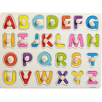 Factory direct animal digital letter hand grab board jigsaw puzzle 1-3-4 years old intellectual baby wooden toy