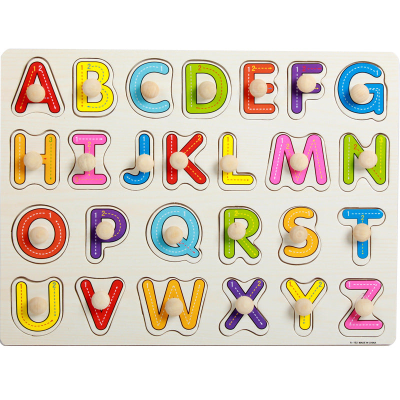 Factory direct animal digital letter hand grab board jigsaw puzzle 1-3-4 years old intellectual baby wooden toy