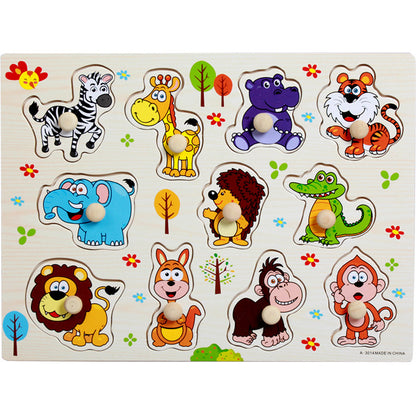 Factory direct animal digital letter hand grab board jigsaw puzzle 1-3-4 years old intellectual baby wooden toy