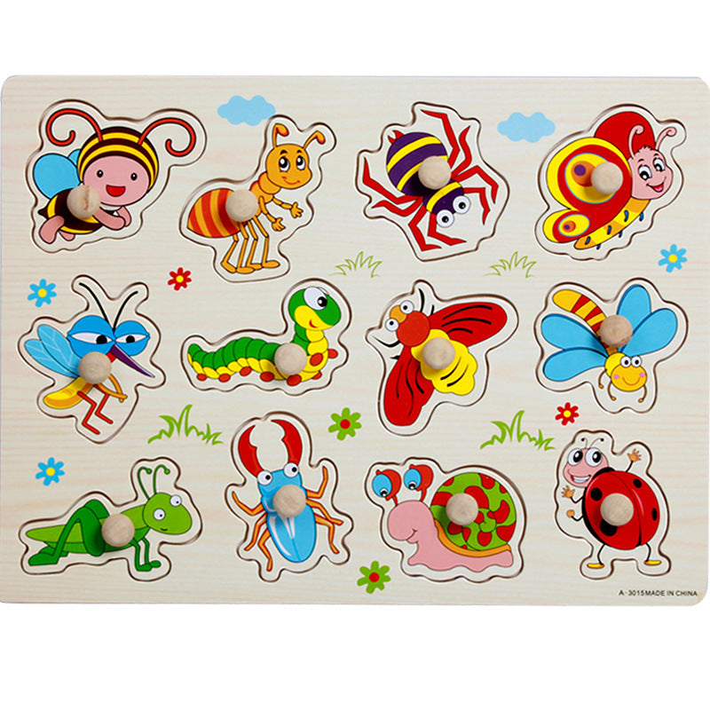 Factory direct animal digital letter hand grab board jigsaw puzzle 1-3-4 years old intellectual baby wooden toy