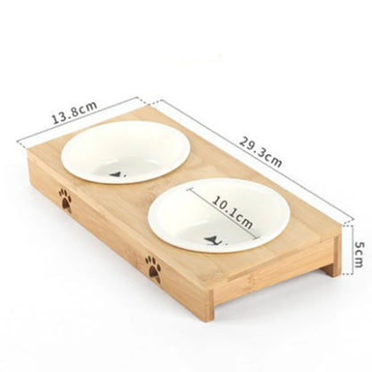 Cats Food Bowl Feeding Pet Stainless Steel Ceramic Feeding And Water Bowls With Bamboo Frame for Dogs and Cats Pets Dish