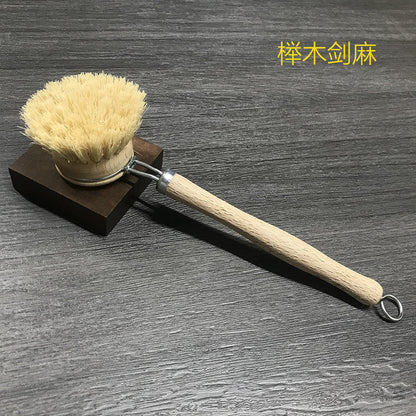 wooden kitchen cleaning brush non-stick oil sisal palm short handle round dish brush wash bowl brush seal pot brush