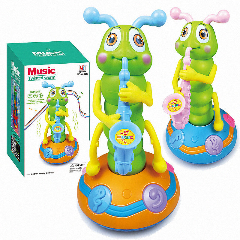 Trumpet-playing twisted insect electric singing and dancing caterpillar blowing saxophone universal light baby educational toy cross