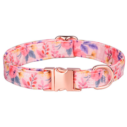 Popular flower-decorated pet collar printed dog collar rose gold buckle engraved cat collar