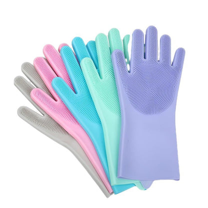 Multifunctional Silicone Dishwashing Gloves Household Waterproof Kitchen Cleaning Artifact Thin Section Durable Pet Bath Gloves